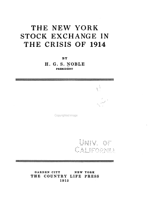 Book cover of "NYSE in the Crisis of 1914"